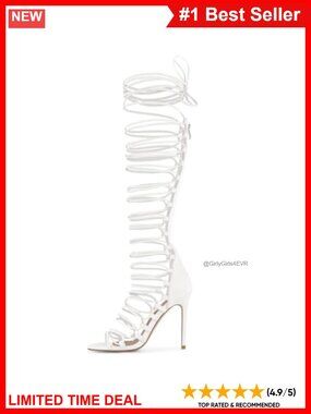 Women's Knee High Lace Up Strappy Stiletto Heels Gladiator Sandals